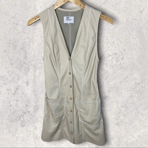 Nanushka Vegan Leather Mini Dress Button Down Size XS Cream Beige Menphi Boho - Picture 12 of 13